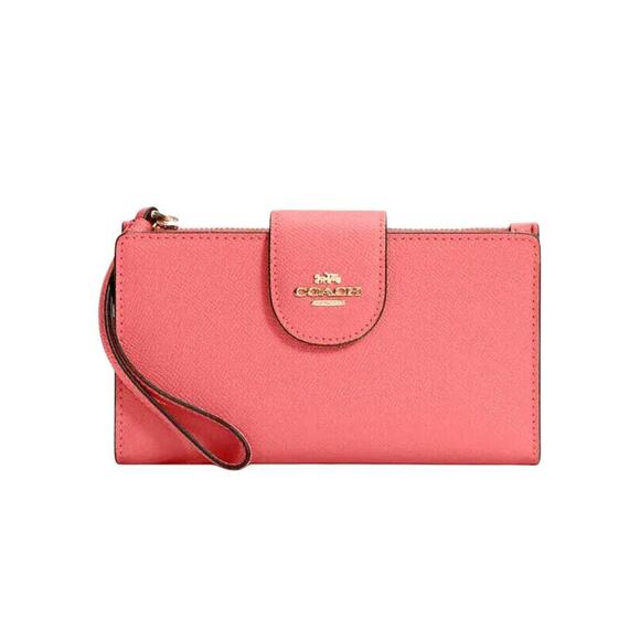 Coach Handbags - COACH Leather Tech Phone Wallet Large Wristlet Bag Pink Lemonade